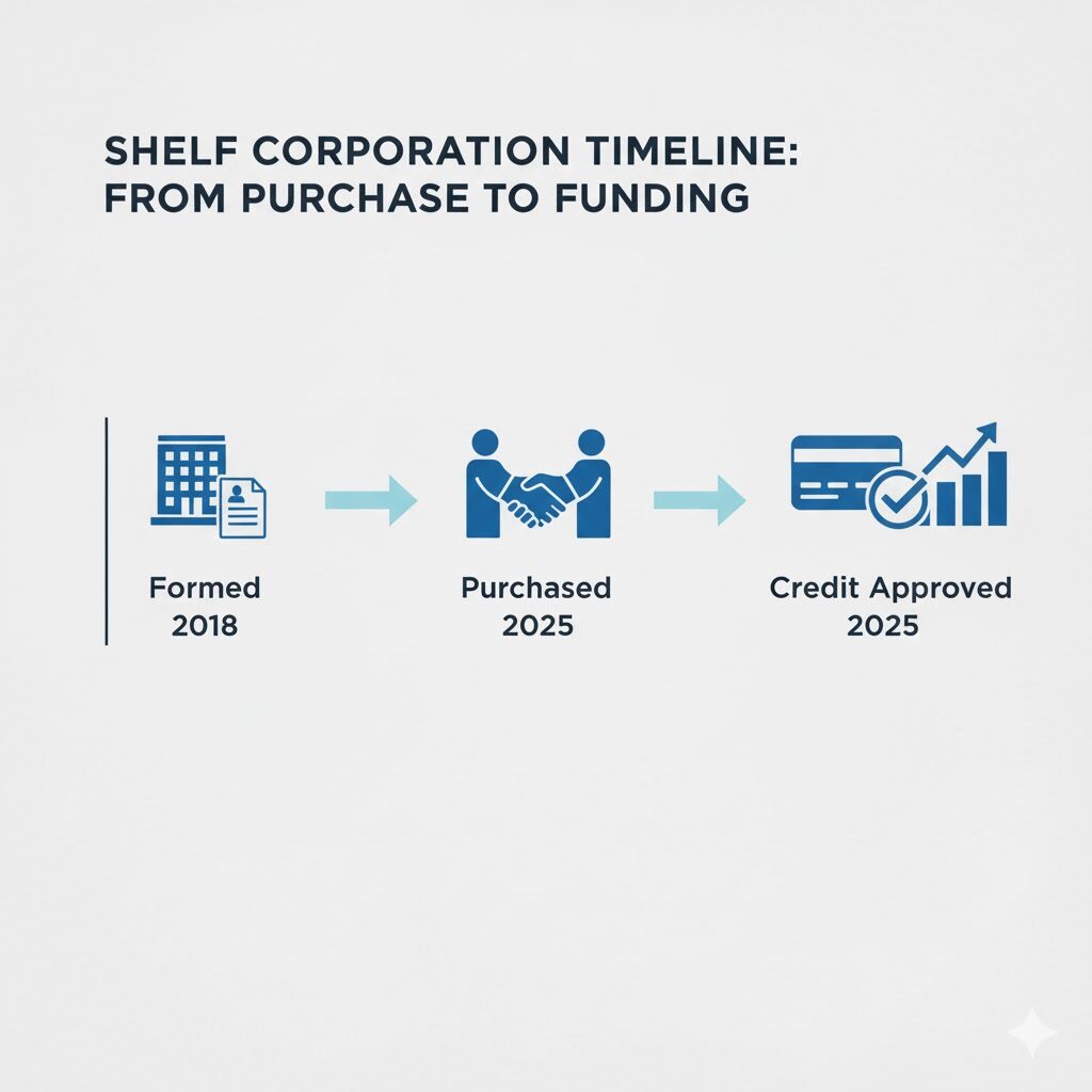 Timeline showing how aged shelf corporation helps qualify for business credit faster